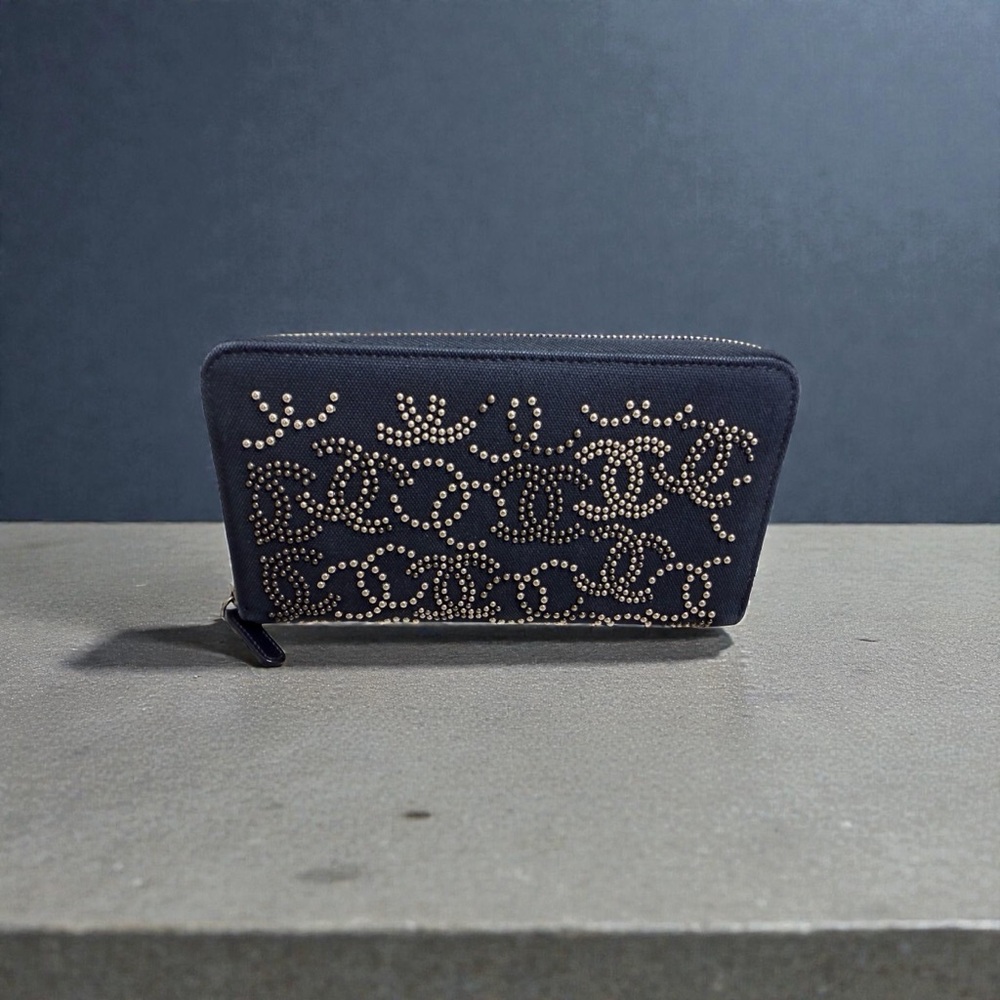 CHANEL- EUC - Chanel Paris-Shanghai Denim Strass Navy Wallet with Studded Logo